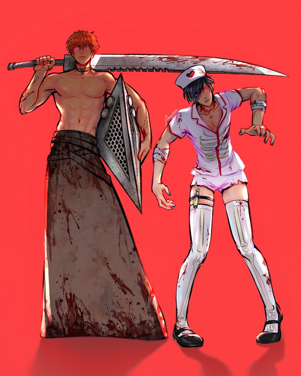 drawanyssadraw's tweet photo. Pyramid Beel &amp; Nurse Belphie
A Silent Hill homage.

⚠ blood, eye strain
#obeyme #obeymefanart #obeymebeelzebub #obeymebelphegor https://t.co/Ktt0SVVDTr