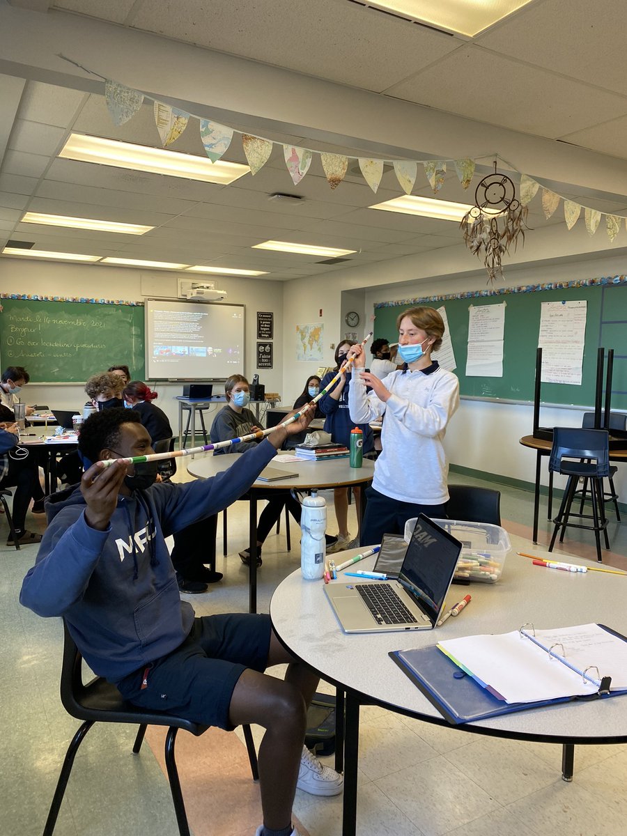 Even in grade 12, students can’t help but make a marker tower!
