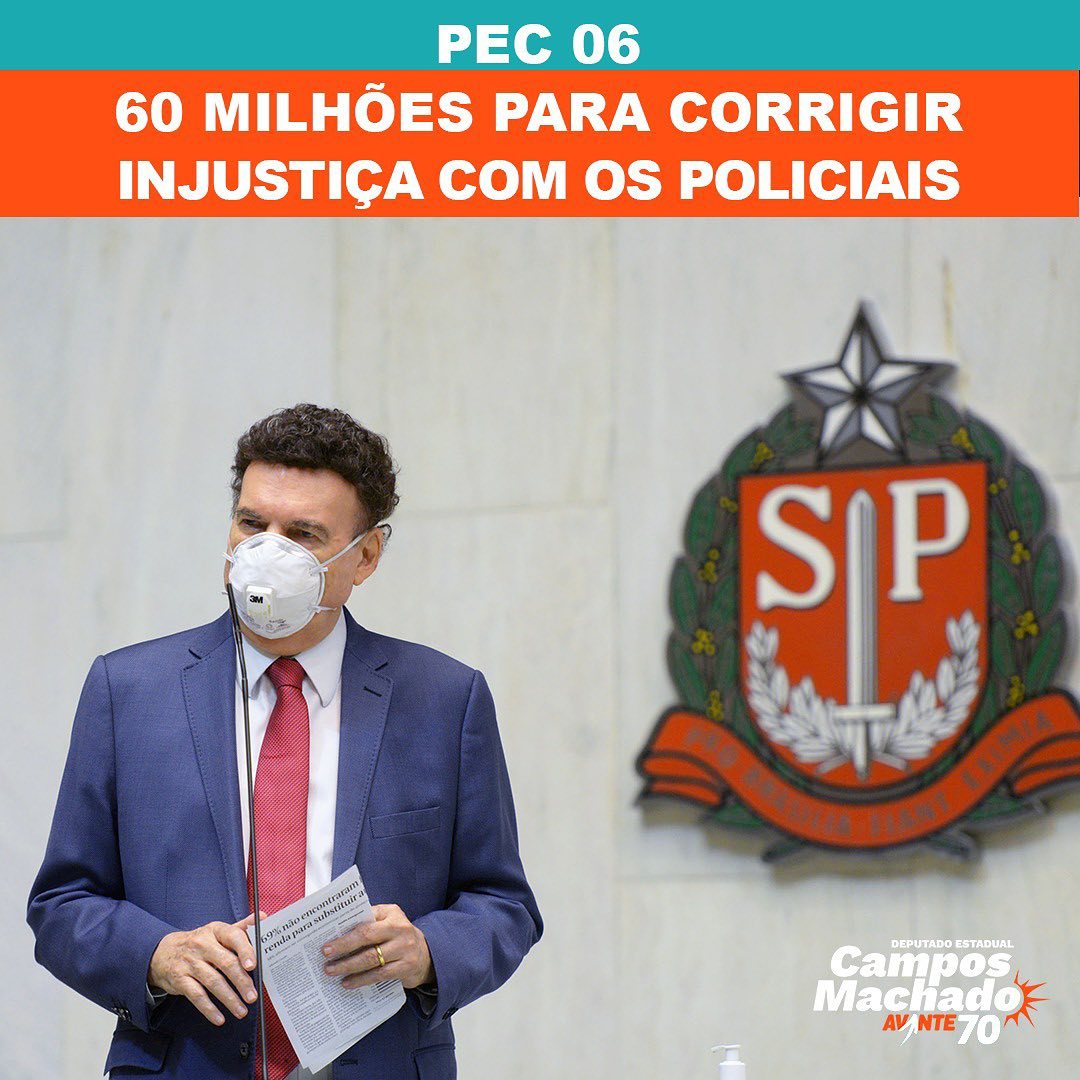 campos_machado's tweet photo. 60 milhões de reais é o valor que estou propondo no orçamento do estado, em 2022, para garantir o pagamento de policiais, militares e civis, que foram demitidos injustamente, e, assim, cobrir os custos da PEC 06/20, de minha autoria, que prevê suas readmissões. #pec06 #alesp https://t.co/ujElJxNHjy