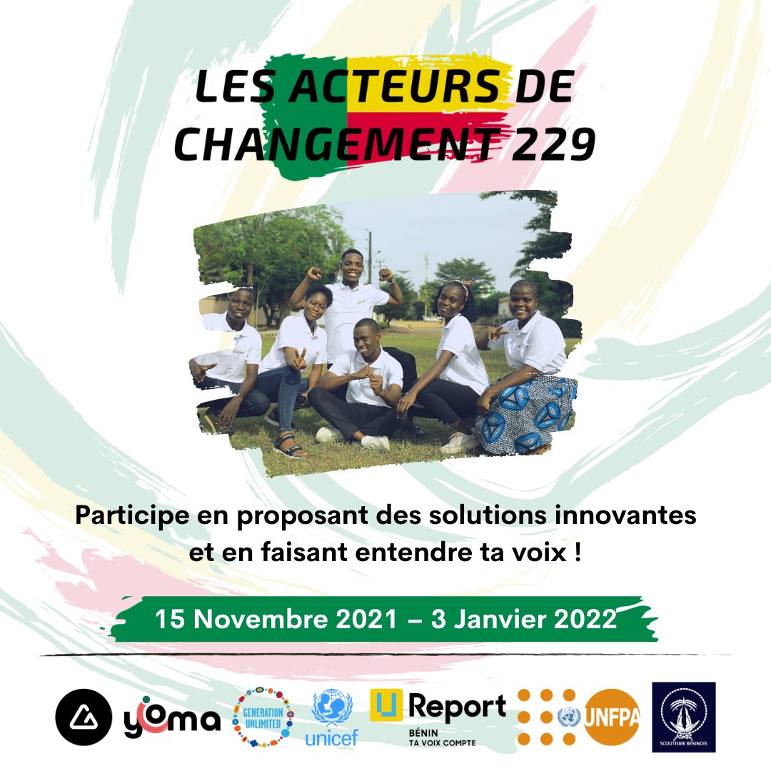 unfpa_benin's tweet photo. Veux-tu devenir un agent du changement Viens faire  entendre ta voix en participant à l'un des défis de #Changement229 et gagne des prix et récompenses. #5defis: #VendsToi #AgirContreVGB #SauveTaPlanete #JePeux #MonAppli Pour participer télécharge https://t.co/dv1xXhplky
#waséxo https://t.co/p9tg9gyLUS