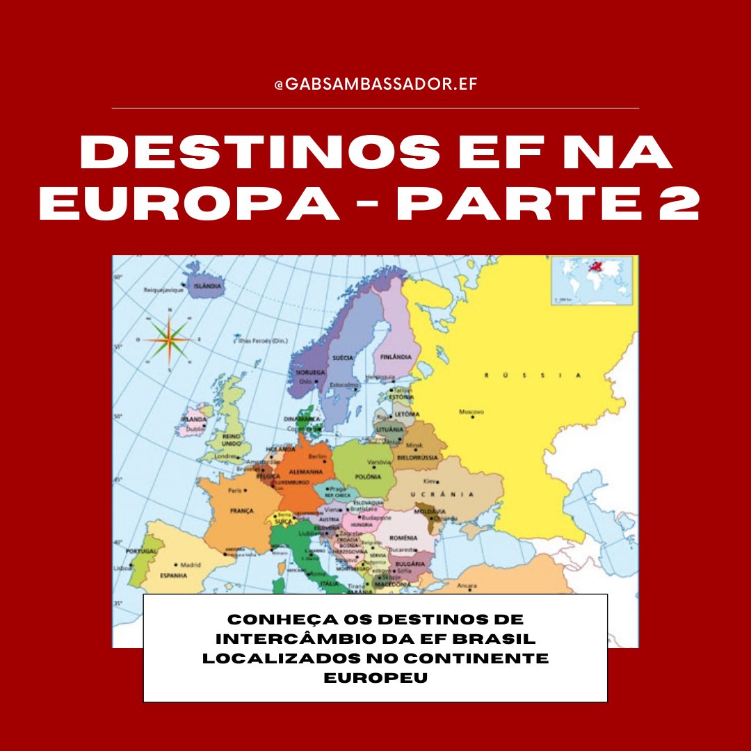 viajecomgabs's tweet photo. Neste post eu trouxe pra você a parte 2 de todos os destinos de intercâmbio da @efbrasil no continente da Europa!🌏
A EF recebe alunos em todos os continentes, inclusive o Europeu.

https://t.co/0Vqcqc8hes

Quer fazer um intercâmbio para lá ou para outro lugar? Me chame na DM 📩 https://t.co/DcpuyUldnn