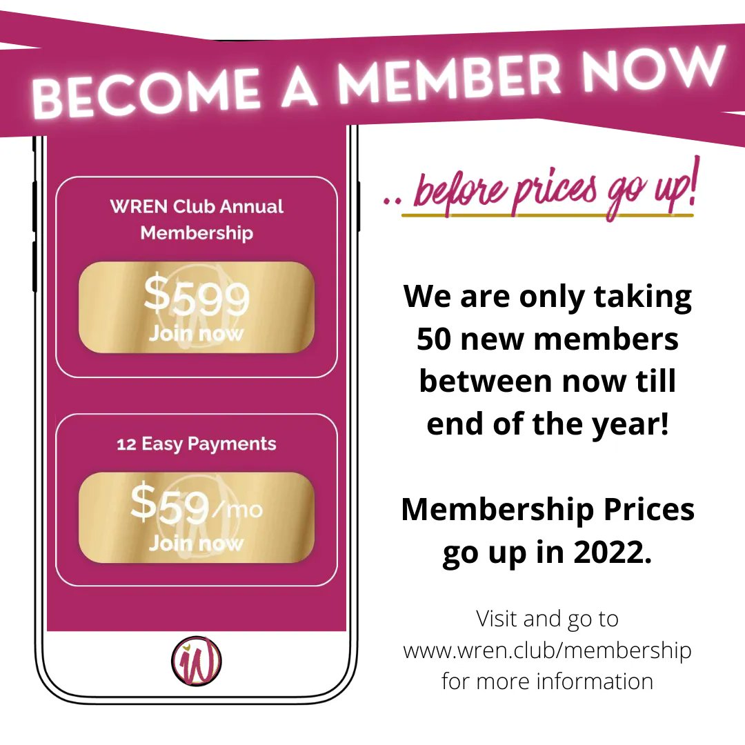 Exclusive opportunity, only accepting 25 new members in 2021.
Visit wren.club/membership/ today.