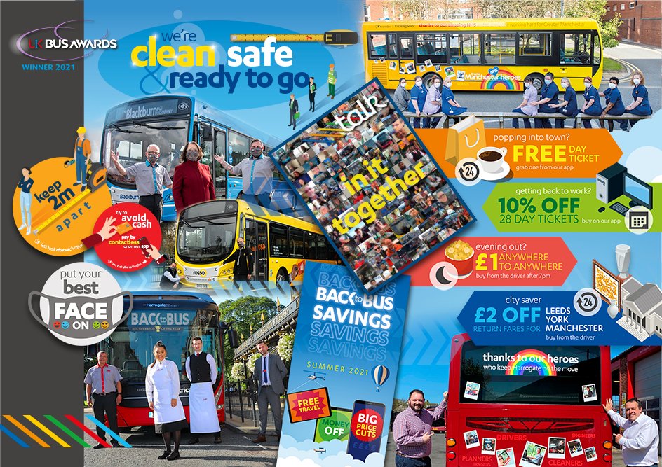 TeamPennine's tweet photo. 🏆 We're the proud winners of the Build Back Better award @UKBusAwards 

Chosen for our positive messaging around travelling by bus with #CleanSafeReadytoGo &amp;  transformation of Yorkshire Tiger to stabilise the whole business during uncertain times 

Thanks to everyone! #ukcba https://t.co/TRXKPRIrZf