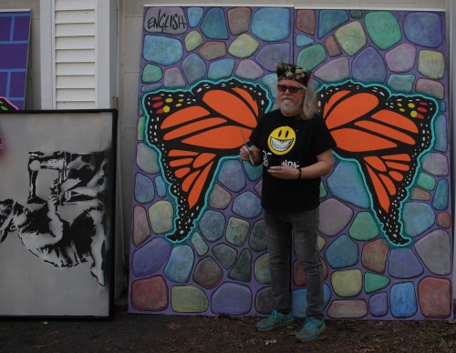 NatButterflies's tweet photo. We are preparing to sell the #Banksy piece on the left, as it is now, having weathered the extreme &amp; life-threatening conditions of the south Texas borderlands, which migrants traverse every day. #WelcomeWall https://t.co/Bl37YYPnn4