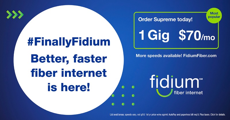 FidiumFiber's tweet photo. Say Hello to Better, Faster, Fiber Internet! 1 Gig for $70/mo. Hassle-Free, Gimmick-Free.