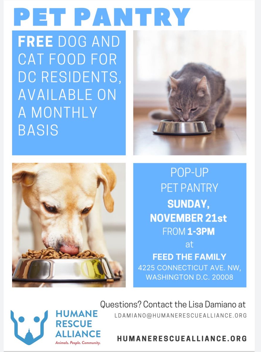 Ward3MutualAid's tweet photo. Lots going on @FeedPantry this week - they also have their #pet pantry this Sunday! 🐶🐱 You can get food for your furry bff from 1-3 pm at 4225 Connecticut Ave NW #ward3 https://t.co/l0s88cyeZp