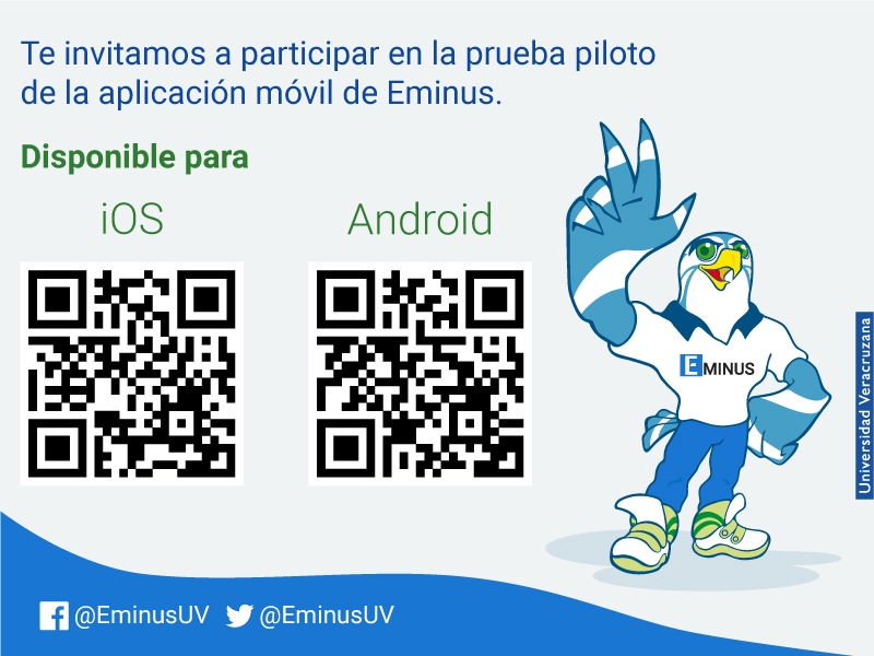 #EstudianteUV
Participa en la prueba piloto de la aplicación móvil de Eminus 4. Descarga la versión beta disponible en Android: bit.ly/3o0ltdl y iOS: apple.co/2ZYbDjx