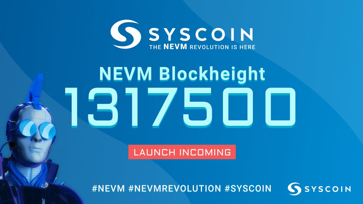 syscoin's tweet image. 🚀 Mainnet Blockheight Launch 🚀

Well, it's what you have been waiting for, and what the @syscoin team has been tirelessly working on!

The #Syscoin #NEVM #smartcontract layer will go live at block 1,317,500 which with current block times will land approx 6th December +/-.