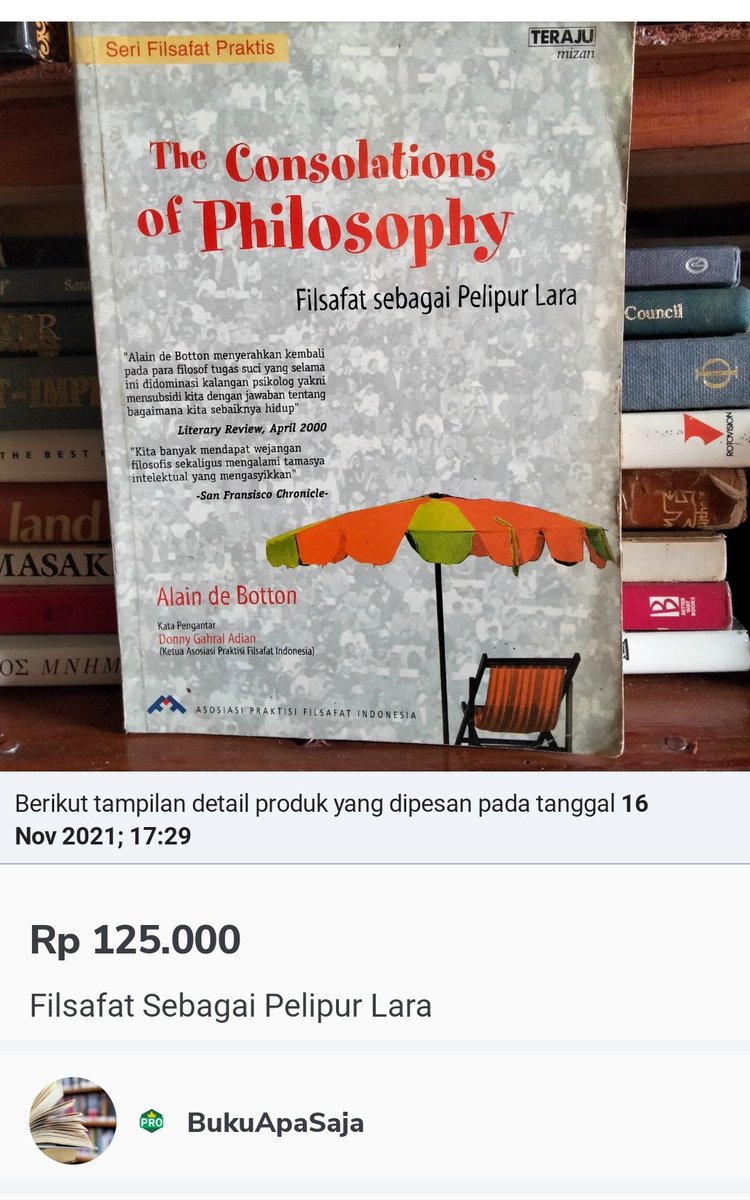 _fireshare's tweet image. Orang biasanya bikin bot marketplace biar bisa nebus barang Flash Sale..
Tapi sebenarnya bisa dimanfaatkan buat hal begini juga.. menebus barang langka/lama diincar..
Alhamdulillah akhirnya dapet buku terjemahan De Botton yg cukup langka.. 😇✌️ #bookhunter #botdeveloper