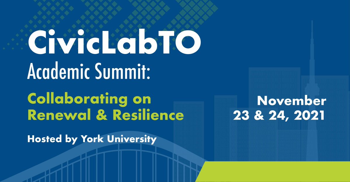 YorkUniversity's tweet photo. We're proud to host the CivicLabTO Academic Summit on November 23 &amp; 24. Join academic researchers, city-building practitioners and City staff as they explore pathways to a more resilient and equitable city. Register now: https://t.co/hpRhAdhIG9 https://t.co/V6e0F1ojQQ