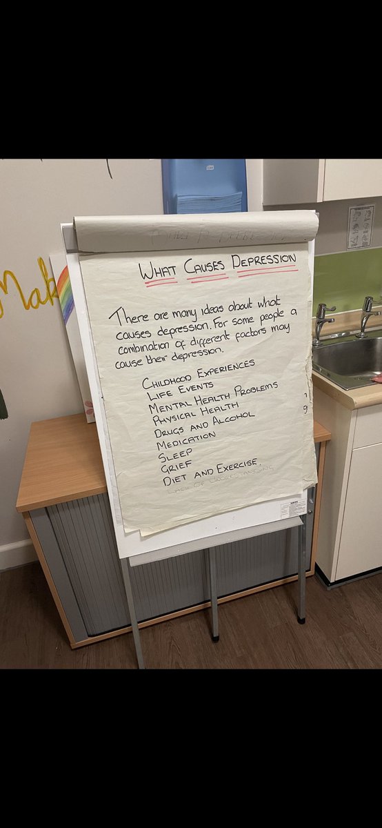 adelebarker_x's tweet photo. Loved seeing The Depression Awareness group session for the patients on the ward taking place today . A problem shared is a problem halved ❤️😊 Well done team 👏 https://t.co/6Vm7IENuDg