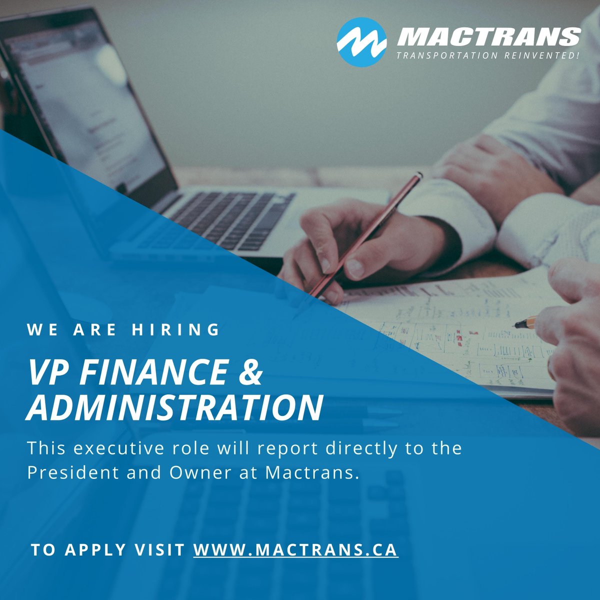 Mactrans Logistics is currently hiring a Vice President, Finance &amp; Administration to assist with our aggressive growth. This executive role will report directly to the President and Owner at Mactrans. Please take a look at our website to learn more: bit.ly/mactrans-caree…