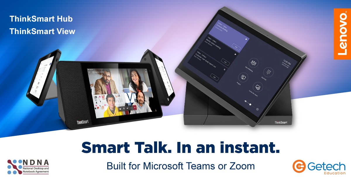 Getech_HE's tweet image. Discover the key to effective #collaboration with #Lenovo #ThinkSmart solutions

Pre-configured for either #Zoom or #MicrosoftTeams, these easy to deploy and easy to use devices make collaboration more productive and enjoyable.

Contact #Getech: 
educ@getech.co.uk | 01473 240470