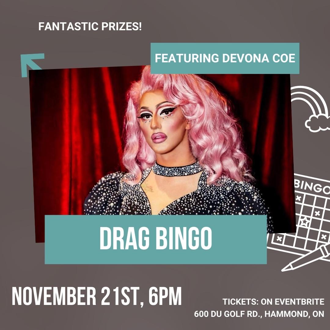 Drag Bingo is coming to Hammond Golf this Sunday, November 21st, at 6pm.

Admission includes 4 rounds of bingo with 4 cards per round, performance by Devona Coe and the chance to win fantastic prizes!

Tickets: 
eventbrite.ca/e/drag-bingo-t…

<a href="/HammondGolfCC/">Hammond Golf & CC</a> 
#events #drag #dragqueen
