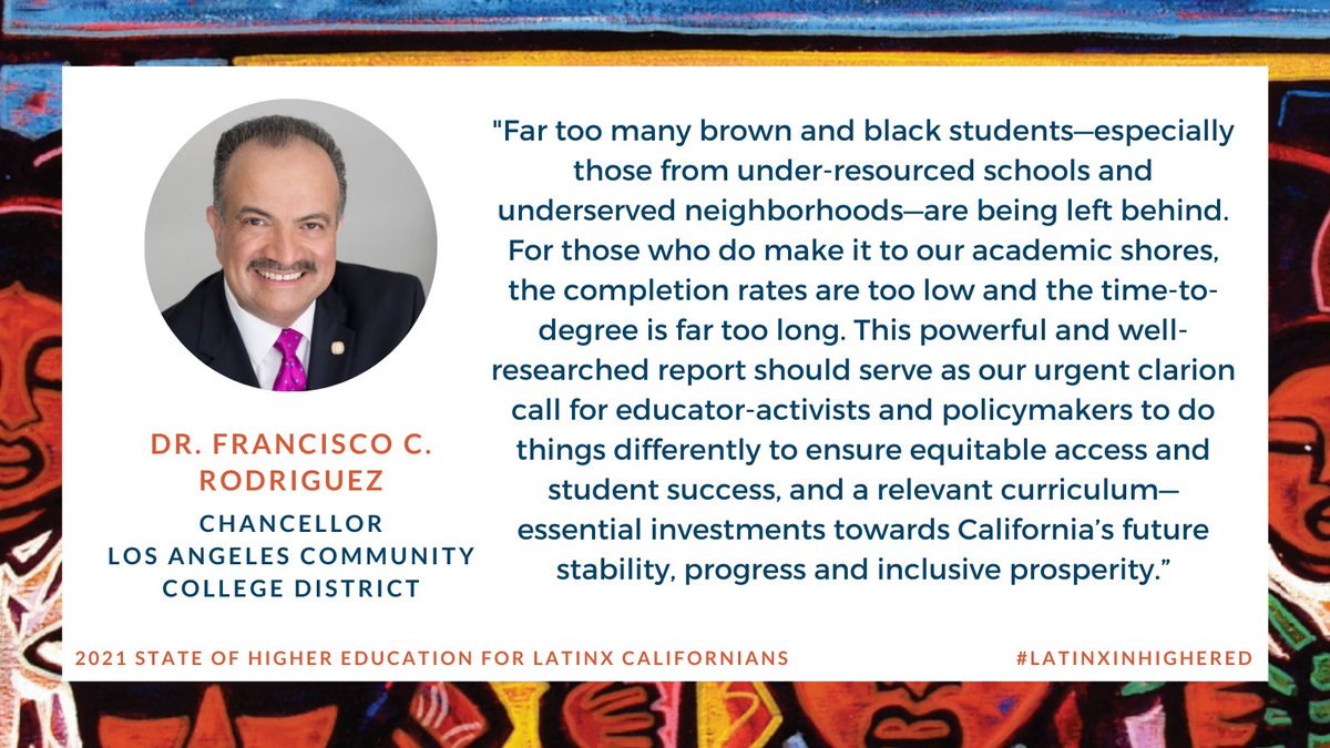 CollegeOpp's tweet image. "This powerful &amp;amp; well-researched report should serve as our urgent clarion call for educator-activists &amp;amp; policymakers to do things differently to ensure equitable access &amp;amp; student success." -@laccd Chancellor Dr. Francisco C. Rodriguez. #LatinxInHigherEd ow.ly/XwRf50GOnPS