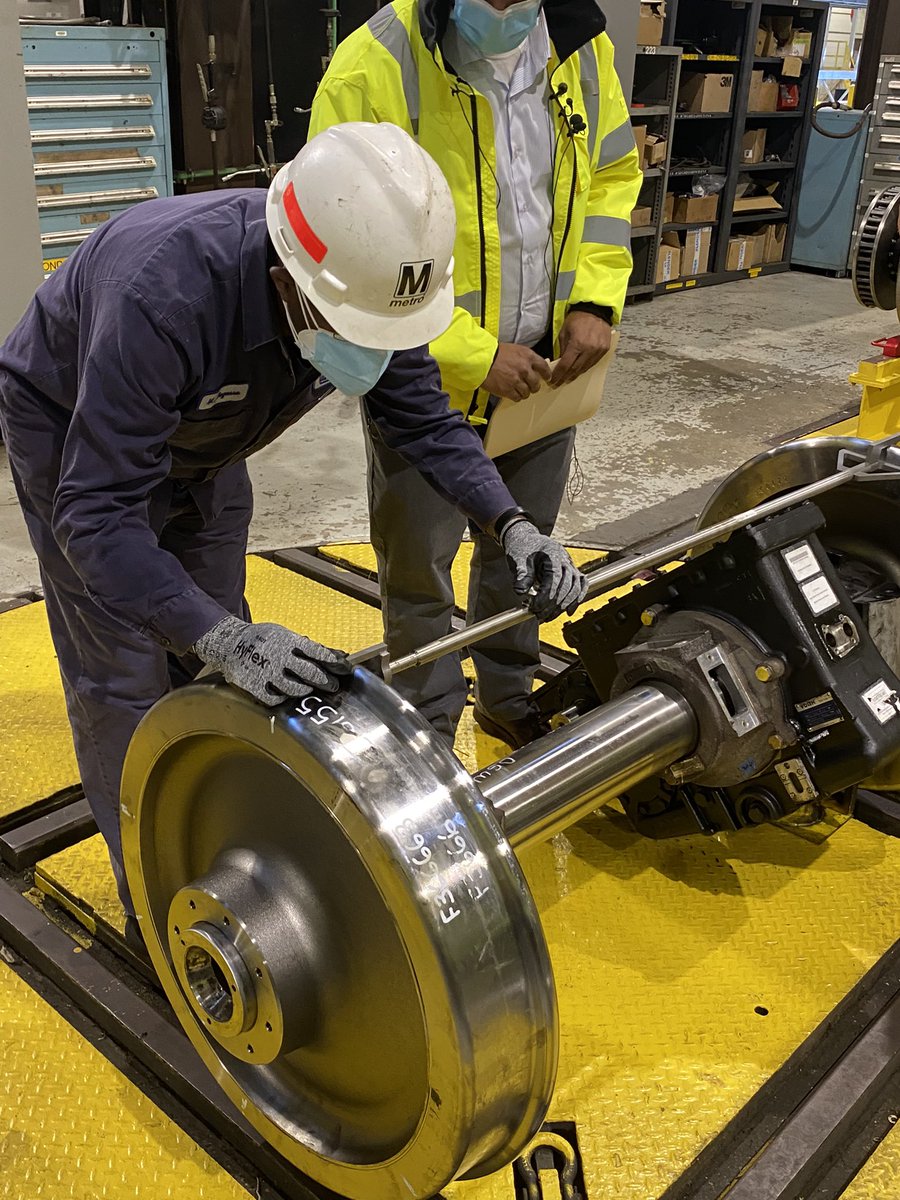 justingeorge's tweet photo. We were just given a demo of how Metro measures wheelsets on the 7000 Series railcars, which remain suspended after a defect that can cause derailments was discovered in some of the cars. #wmata couldn’t talk about the @NTSB investigation but a lot of good context. Story coming. https://t.co/0tscBPdWlm
