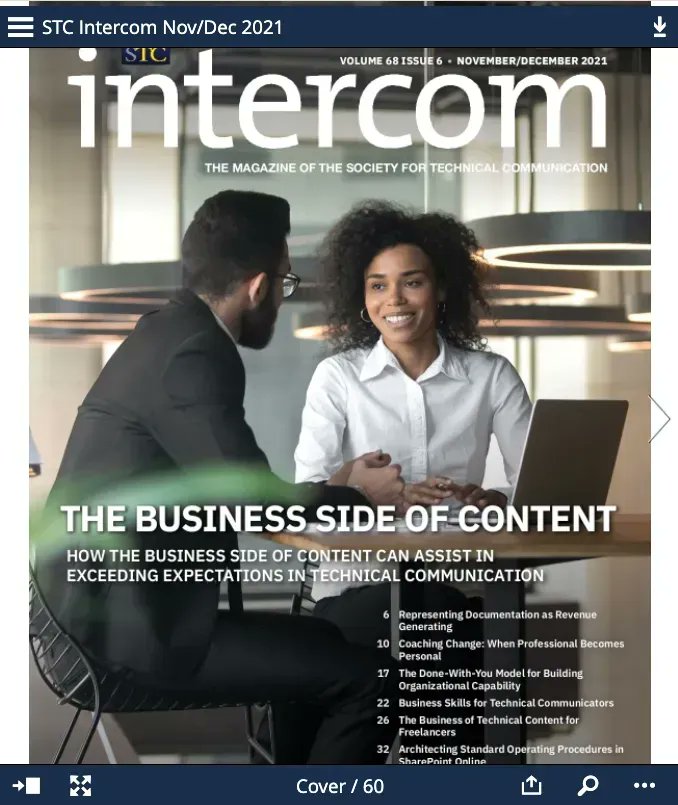 This Friday, Nov. 19, join us for a brown bag Zoom chat all about Intercom, STC's professional development magazine. What is its mission? How can you get published in Intercom? How can it help you in your TechComm field? #STCRMC #STC buff.ly/3qVB29l