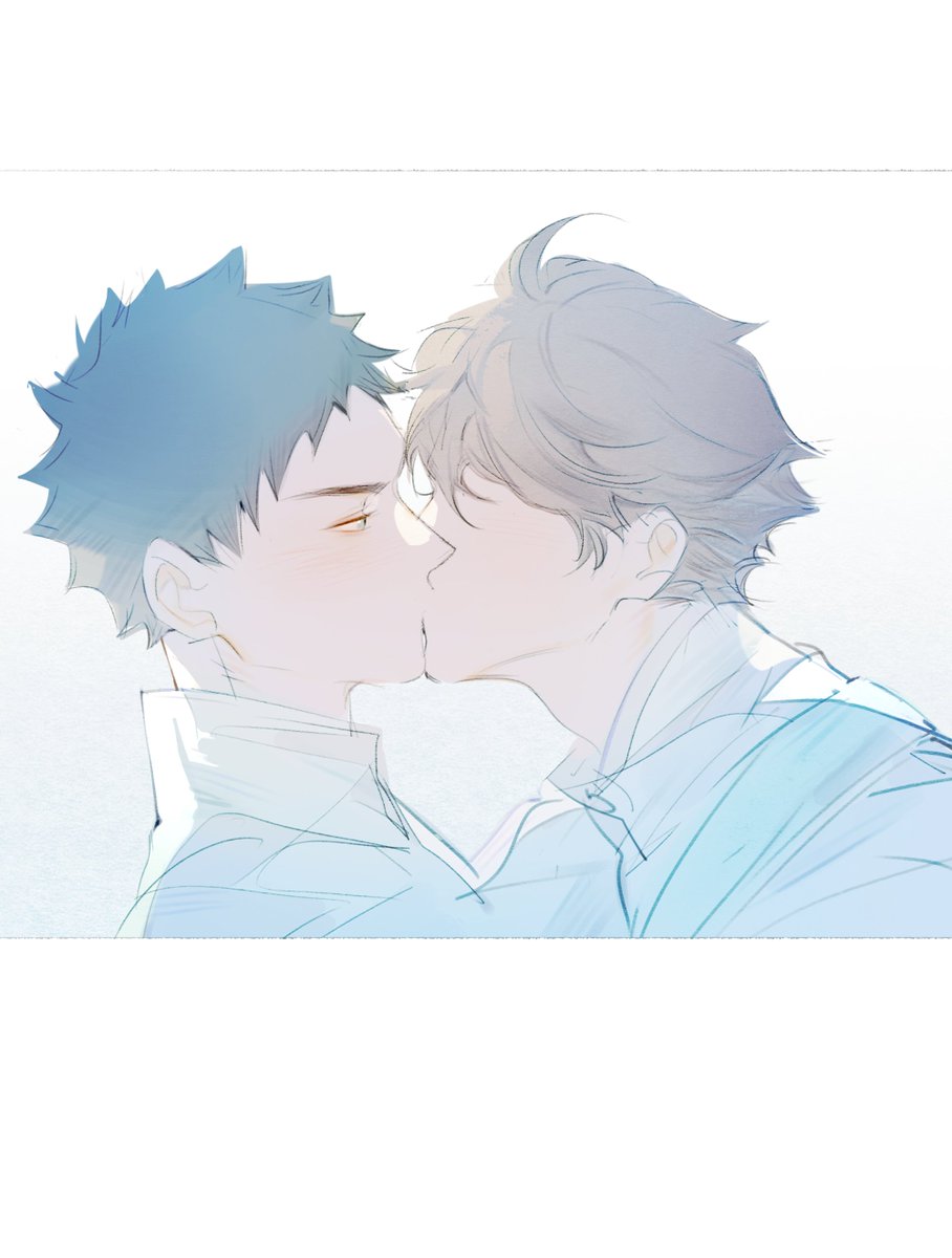 multiple boys 2boys yaoi male focus kiss short hair closed eyes  illustration images