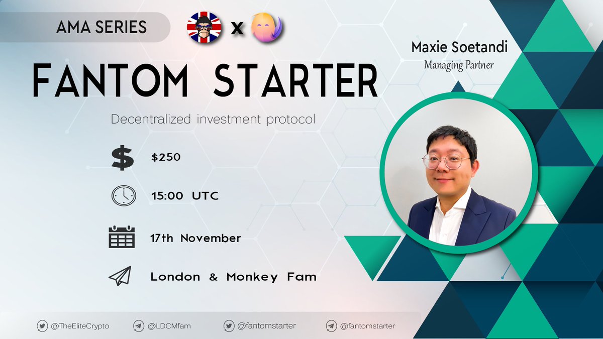 1/2
⭐️ London &amp; Monkey Fam is excited to host #AMA with <a href="/fantomstarter/">FS (Prev. FantomStarter)</a> ⭐️

🏠 Venue: t.me/LDCMfam
⏰ Date &amp; time: 17 November, 15:00 UTC
🏆Prize Pool: $250 BUSD 

Like, retweet &amp; post questions in comments💙

Rules👇🏼
Follow : <a href="/fantomstarter/">FS (Prev. FantomStarter)</a> &amp; myself Join links below