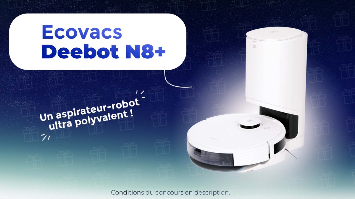 Frandroid's tweet photo. CONCOURS 🥳

Avec Ecovacs, Noël est déjà là ! On vous offre 3 aspirateurs robots Deebot N8+ 🎁

Pour jouer :
1️⃣ Tweet #FrandroidOffreMoi le Deebot N8+ 
2️⃣ RT + Like
3️⃣ Follow @Frandroid

Bénéficiez de 180€ de réduc avec le code OFFRE180 👉🏼 https://t.co/2L4u9gsUEz

TAS 22/11 🎉 https://t.co/nVP8ekRoBJ