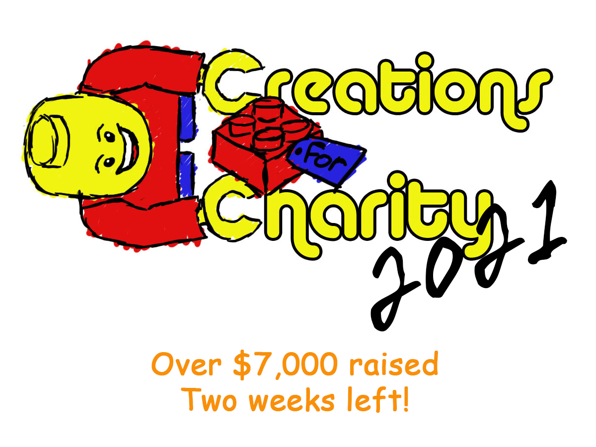 There's two weeks left in this year's Creations for Charity! Prices on most remaining creations have been reduced. The raffle for the UCS AT-AT sponsored by Beyond the Brick is also going on, and we have the 24-hour live stream happening on November 26!