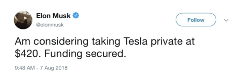 JPM suing Tesla for $162M over Elon's tweet. That's $2.7 million per character. Good thing Twitter limits your character count.