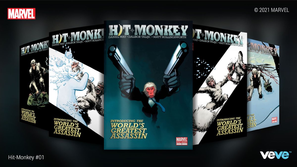 veve_official's tweet photo. The First Appearance of Hit-Monkey, the World's Greatest Assassin!

Hit-Monkey #1 - This Super Limited Edition @Marvel digital comic drops TOMORROW. Wednesday, 17 Nov. at 8AM PT, five variant covers, blind box format.

#MARVELxVeVe #HitMonkey https://t.co/d2CLkMXoVw