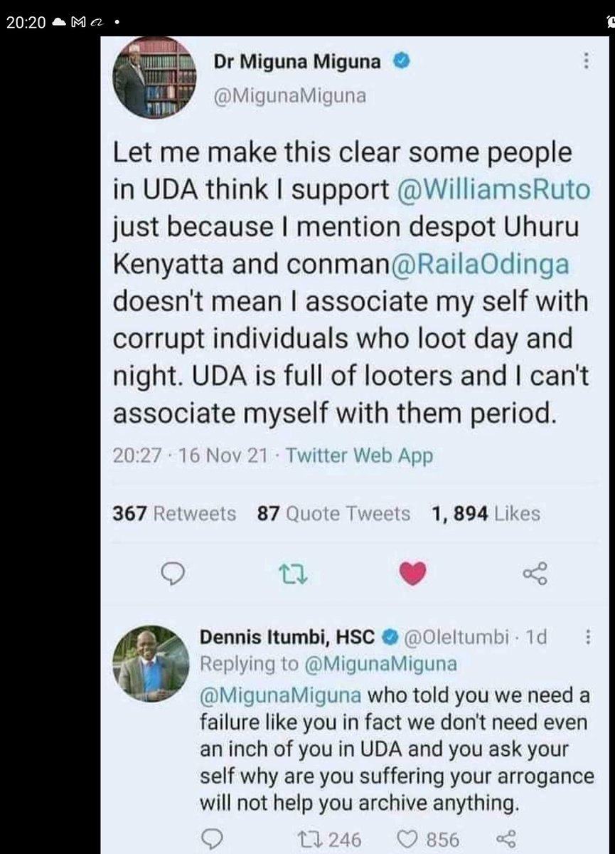 OleItumbi's tweet photo. Yaani watu wa KIELEWEKE Fake News Inc.This @MigunaMiguna Screenshot was taken at 20:20, but according to the guys who created the lie, the Tweet was made at 20:27, 7 minutes after the Screenshot was captured &amp; TWO Minutes after I tweeted it! Even Photoshop needs a little THINKING https://t.co/tbD9MLeN1A