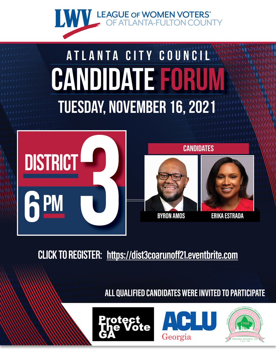 ErikaForAtlanta's tweet photo. TODAY! See you at 6PM for our candidate forum!

#EstradaForAtlanta 💪🏾✨ https://t.co/mLqd9Uhvoz