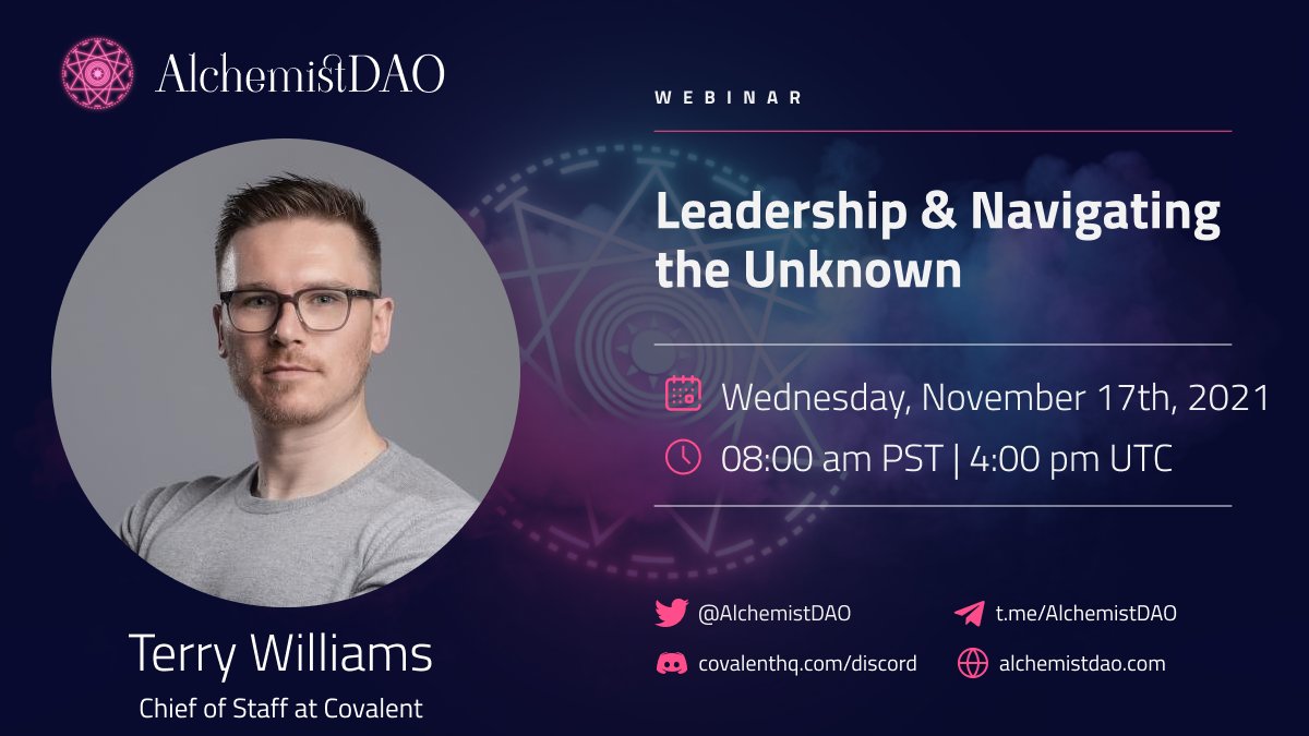 AlchemistProg's tweet photo. 1/📣 Calling all #Entrepreneurs, 🕴️🕴️‍♀️

🔥To join the first life-changing workshop by Chief of Staff "@TheSh3riff_" ✨ from @Covalent_HQ 

🧑‍🏫 Topic: Leadership &amp; Navigating the Unknown

📅 Nov 17th @ 08:00 am PST | 04:00 pm UTC

📲 https://t.co/ez2bqeiCYE https://t.co/Zz0bU4SorY