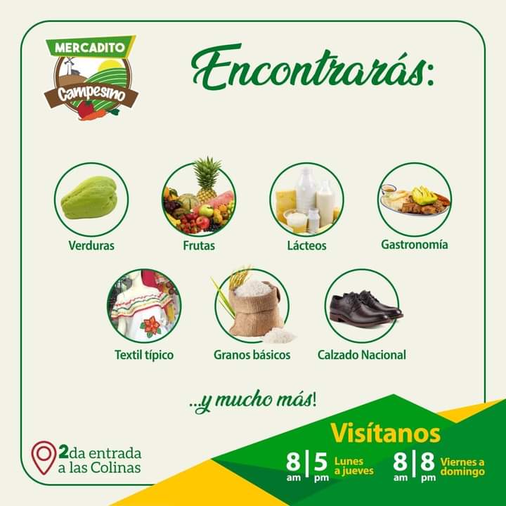 MinEmpren's tweet image. 👉🏻 Productos que encontrarás en el #MercaditoCampesino ubicado en la  II entrada las Colinas. 

Visitanos de lunes a domingo. 

#Managua #consumilocal