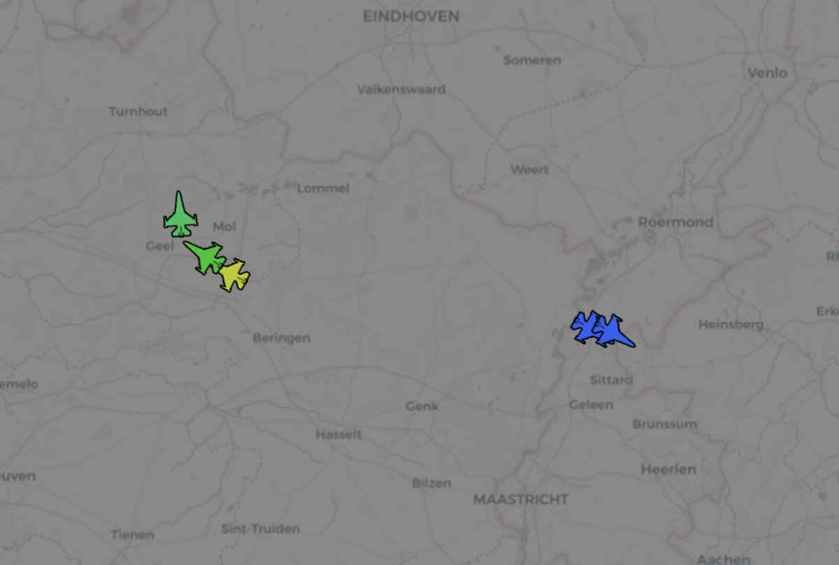 aircraftrack's tweet photo. Five Belgian Air Force π§πͺ F-16 Fighting Falcons are currently training over Belgian, Dutch π³π±, and German π©πͺ airspace. #BAF511 #BAF503 #BAF501 #BAF504 https://t.co/BMZOLKWmr3