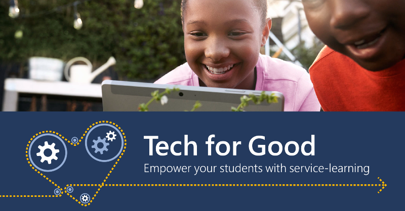 MicrosoftEDU's tweet photo. Tech for Good resources provide students with opportunities to develop valuable #SEL skills, find causes they truly care about, and take action on critical issues.

Bring service-learning into your classroom: https://t.co/fCn6WU59oX 

#MicrosoftEDU