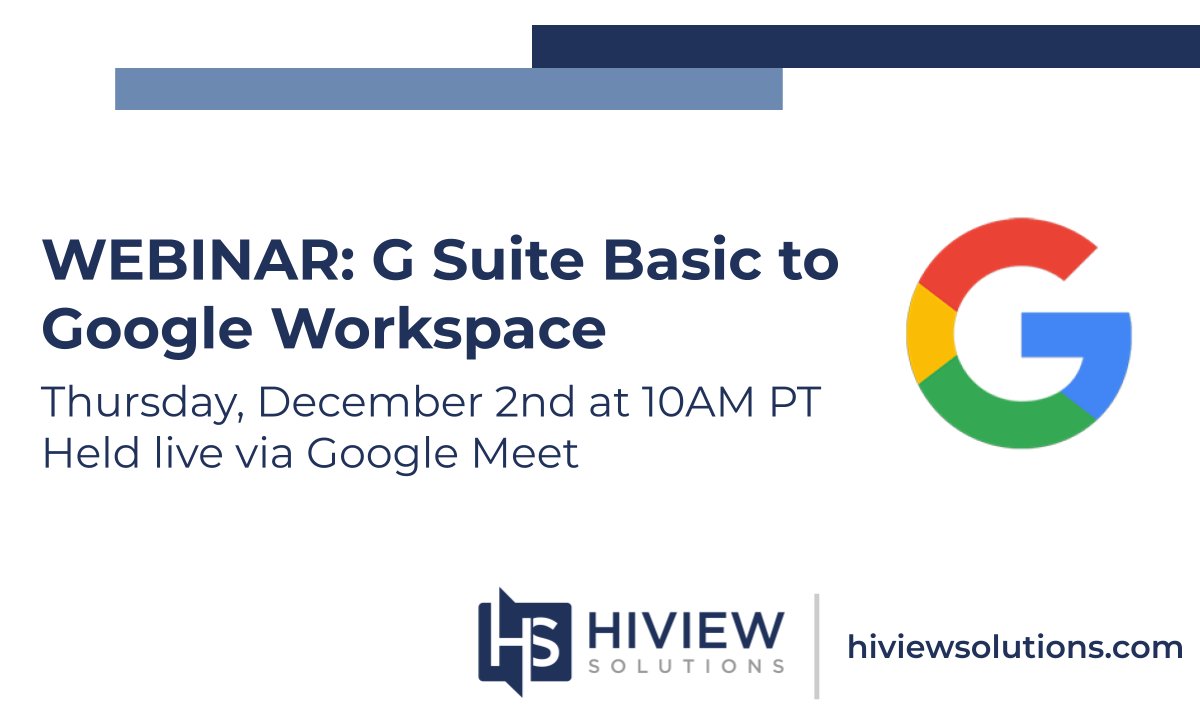hiviewsolutions's tweet image. 📆 Mark your calendars! Our experts are hosting a #GSuiteBasic to Google Workspace Webinar with Google. Learn about key features of  the new editions so you can determine which is best for your team. Be on the lookout for joining information! #GoogleWorkspace #GoogleCloudPartner