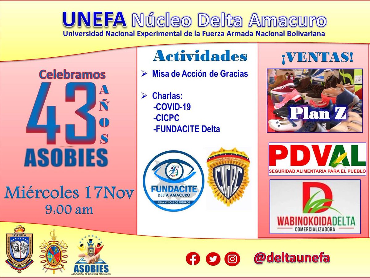 deltaunefa's tweet photo. Acompáñanos este miércoles donde estaremos brindando una #ATENCIÓN integral a la comunidad en general 
#DeltaAmacur #tucupita #UnefaExcelenciaEducativa https://t.co/OZKtvI5jPV