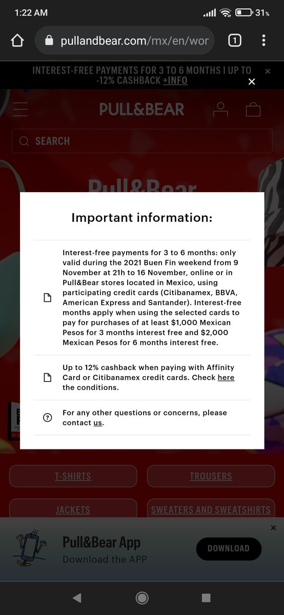 zeta_scream's tweet photo. @Profeco que hacer en caso de que la página de Pull &amp; Bear dice que pedidos a partir de 1000 entran a 3 msi, pero no te deja aplicar la promoción porque se "equivocaron" y son a partir de 1500? #BuenFin #BuenFin2021 https://t.co/QJhNSOBZuF