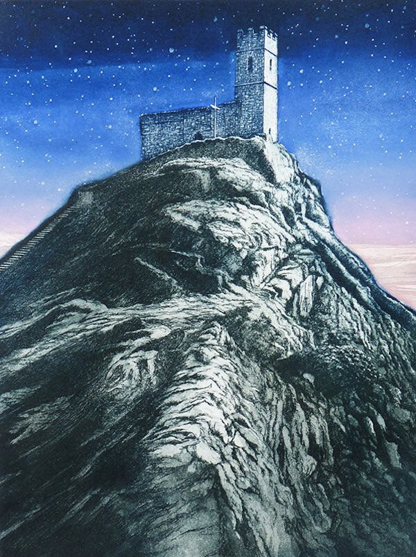 SBPrintmakers's tweet photo. Beautiful velvety starry skies in Kevin Wright’s etchings Zattere Mooring, Venice and Dartmoor Church, Brentor. #etching #prntmaking #starryskies #twilight #artistinfocus https://t.co/mezabxHojk