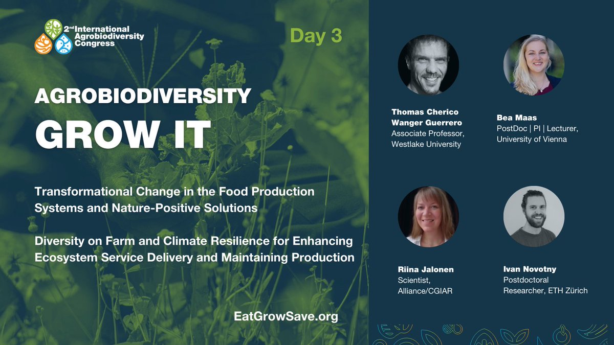 👨‍🌾 Starting at 9:30 CET: Science sessions on #Agrobiodiversity production. 
See you there: EatGrowSave.org! 
Discussion to be led by <a href="/MaasBea/">Bea Maas 🐦🦇🌳</a> <a href="/TomCWanger/">Tom Wanger-Guerrero</a>  <a href="/ChrisJKettle/">Chris J Kettle 🌳🌳🌳🌲🌲🌲🌴🌴🌴🍁🍂🍃</a> <a href="/usys_ethzh/">D-USYS@ETH</a> <a href="/BiovIntCIAT_eng/">Alliance of Bioversity International and CIAT</a> 
#EatGrowSave