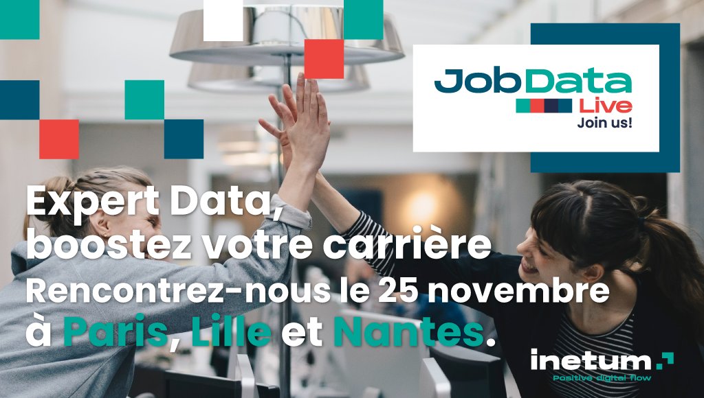 [#Presse] Inetum ouvre les inscriptions au #JobDataLive, une soirée de #recrutement dédiée aux métiers de la #Data le jeudi 25 novembre prochain de 18h30 à 22h30, en simultanée à Paris, Lille et Nantes.

Plus de détails et inscriptions sur 👉 inetum.com/fr/presse/job-…
