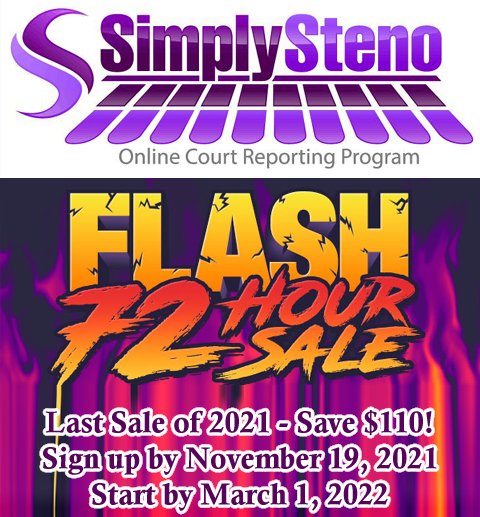 Finish 2021 strong...or start 2022 strong!  SimplySteno is having its last sale of the year - THE NEXT 72 HOURS ONLY!  Want to save $110?  Join SimplySteno by midnight, November 19th, and let's get your speeds up to 225 and beyond!  Start by March 1st.  simplysteno.com/payments.html