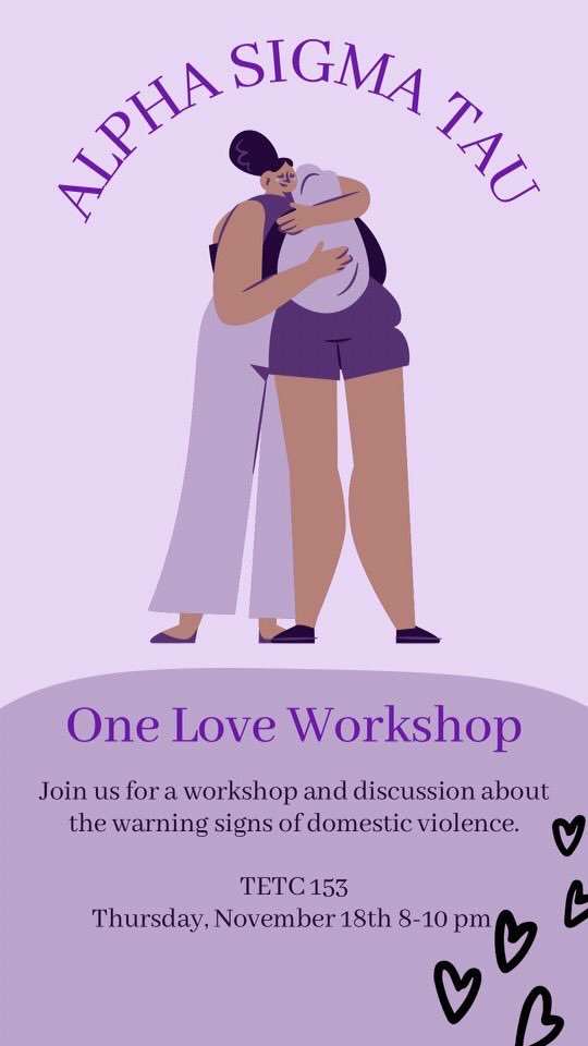 ryaneporter1's tweet photo. Attention all Salisbury University students!!! Alpha Sigma Tau is hosting a @Join1Love workshop Thursday on campus! This is a great opportunity to learn and talk more about domestic violence! #onelove #domesticviolence https://t.co/pCEtxIeGRD