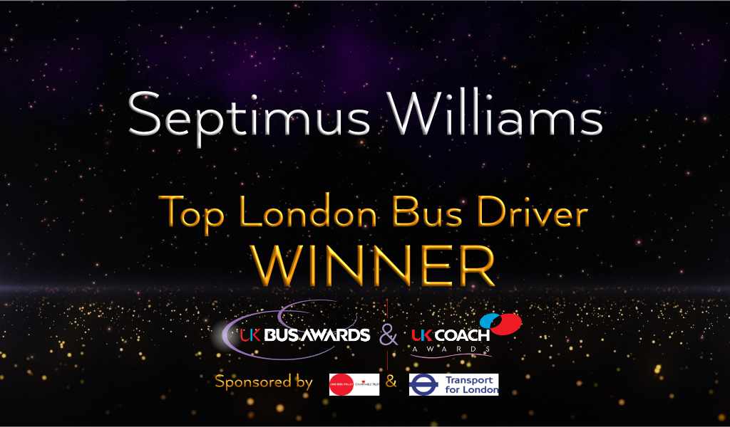 Top London Bus Diver sponsored by Luke-Rees Pulley Charitable Trust and <a href="/TfL/">TfL</a> is...

Septimus Williams, @AbellioLondon 
Congratulations Septimus. 

#UKBCA