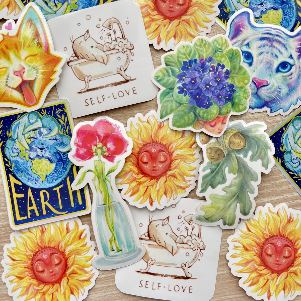 Jess_Karp's tweet photo. Made stickers from some of my recent paintings and illustrations. Oh what a feeling 🌸🎉🥳 https://t.co/YnnqrMD8Rr