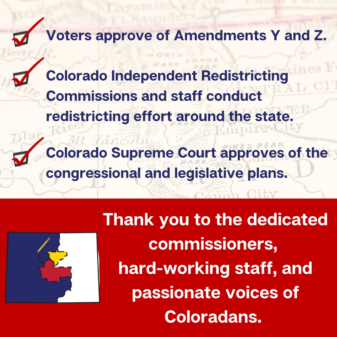 “Coloradans voted for Amendment Y and Z and the commissioners and staff delivered. These maps reflect how the state is growing and evolving, and the variety of voices we heard from communities over the last year.” -Staff Director Jessika Shipley
#coredistricting #copolitics
