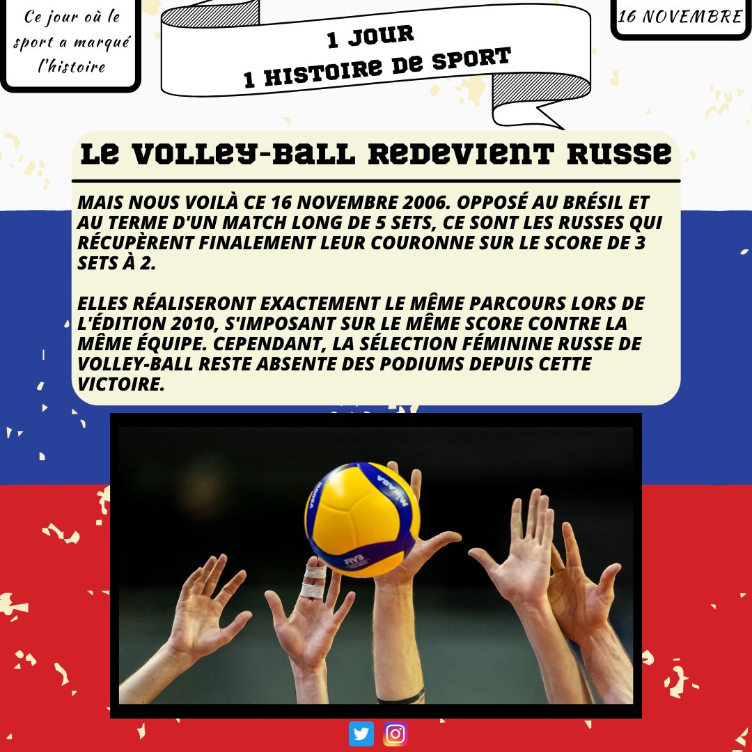 1Histoire2Sport's tweet photo. Il y a 15 ans, l'équipe féminine russe de volley-ball remportait le championnat du monde après 16 ans de disette ! 🏐

#sport #russe #russie #volleyball #histoiredesport  #feminine  #16novembre https://t.co/UWbhTzP5lj