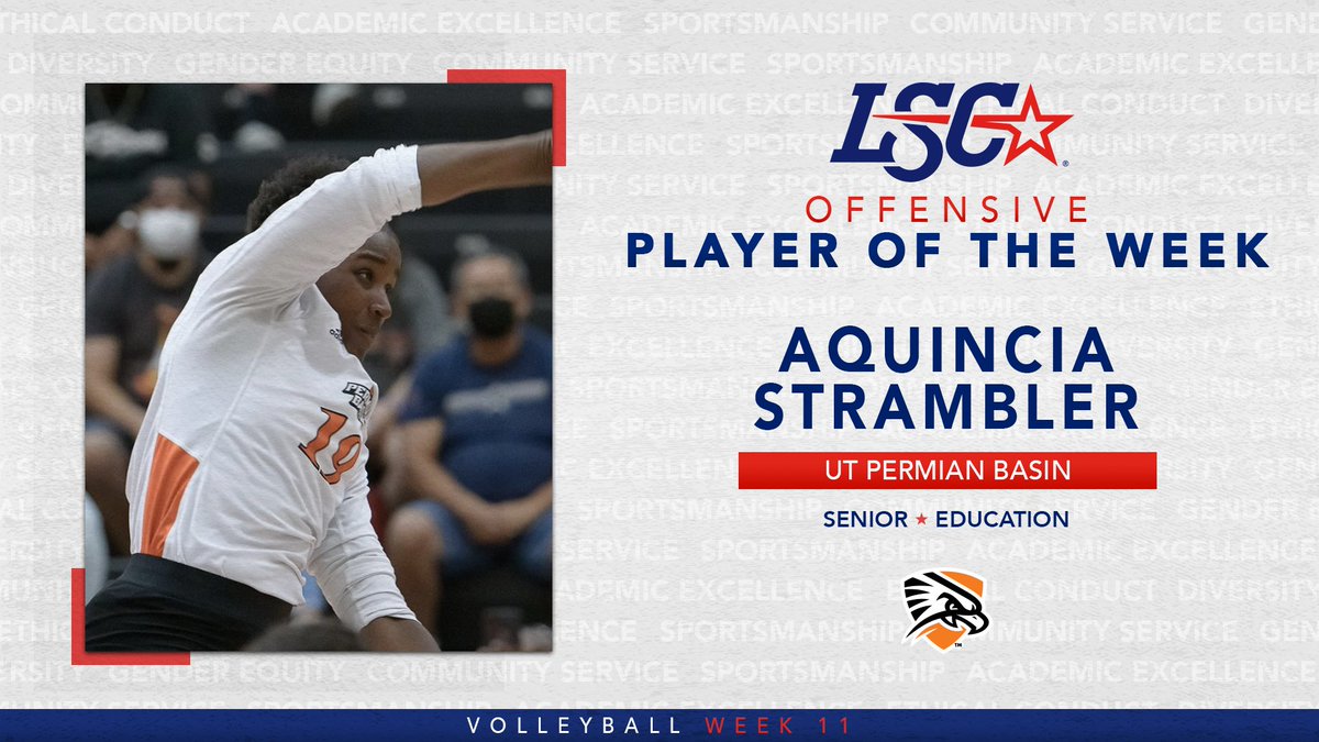 LoneStarConf's tweet photo. #LSCvb Offensive Player of the Week: @utpbfalcons Aquincia Strambler

🔗 https://t.co/ohDgJu6Oey

#D2VB https://t.co/k29i98R78w