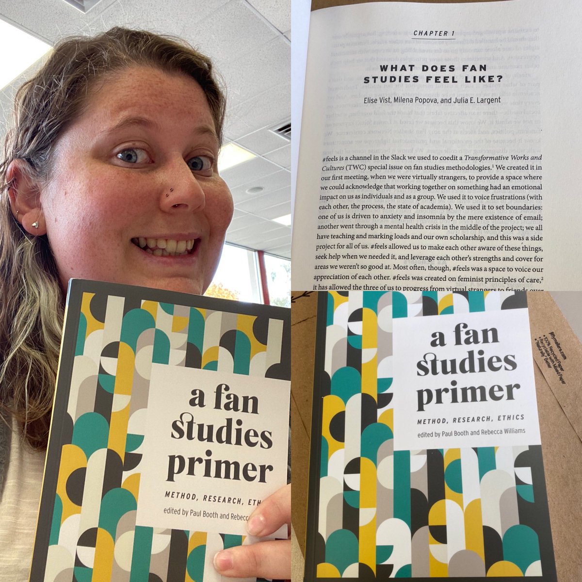 DrJuliaKuttler's tweet photo. Super excited about getting my copy of this book! @elmyra, @visticuffs, and I worked hard on our chapter. It started as a reflection of our time co-editing the TWC special issue on fan studies methodologies and expanded into a much broader chapter. #fanstudies https://t.co/OZMXd9DLhk