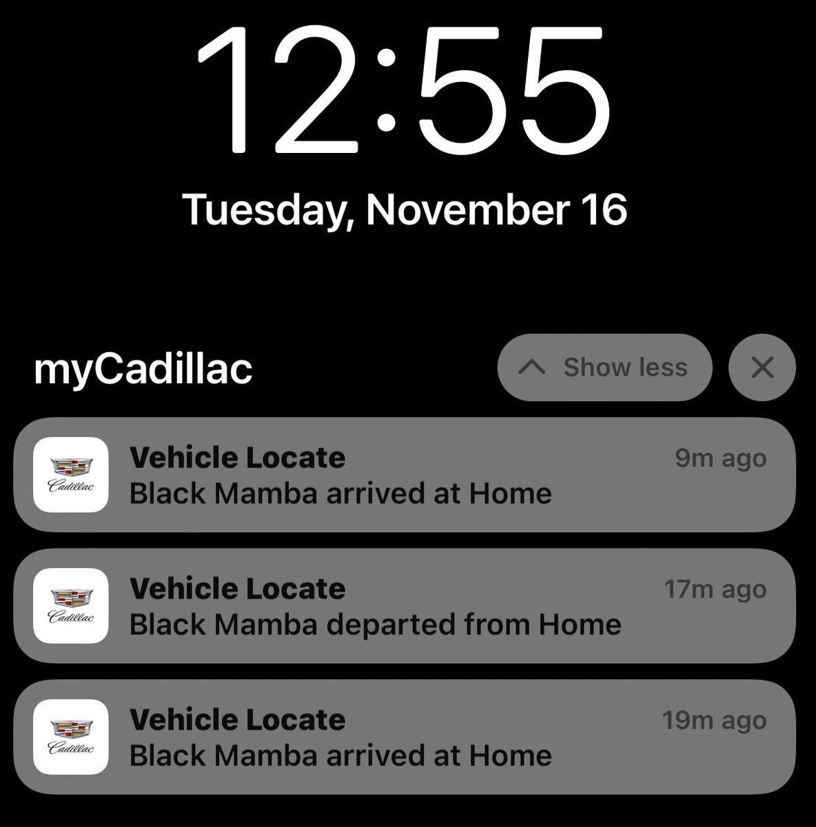 DeShawn913's tweet photo. I need @Cadillac to fix their app! I have not went anywhere since 7:15am but yet my car has left home and returned without me. https://t.co/IFHvO2TtDS