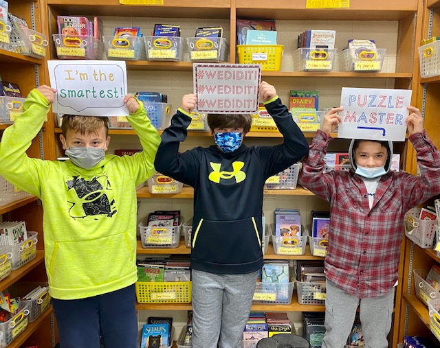 KRESLibrary's tweet photo. Congratulations to the 4 teams that completed the Thanksgiving Escape Room from Think Tank (https://t.co/mP15lFpshl). A lot of collaboration, decoding, and inferencing going on in the library today! #wcsdlibs @ktroars @ajgerson @ASchout10 @WCSDEmpowers https://t.co/zMnGWQw2HB