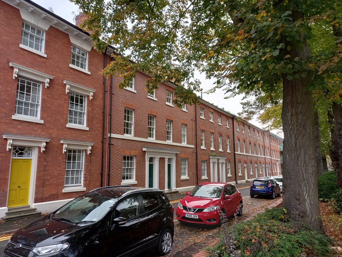 Period properties on New Walk in Leicester. A largely tree lined and pedestrianised Conservation Area connecting the city centre with Victoria Park to the south.